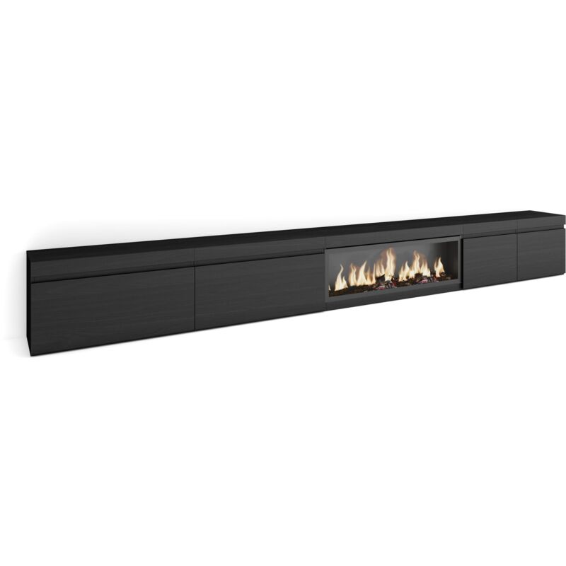 foto del prodotto mobile tv soggiorno, ampio spazio a disposizione, 368x45x35, camino elettrico xxl, stile moderno, nero skraut home