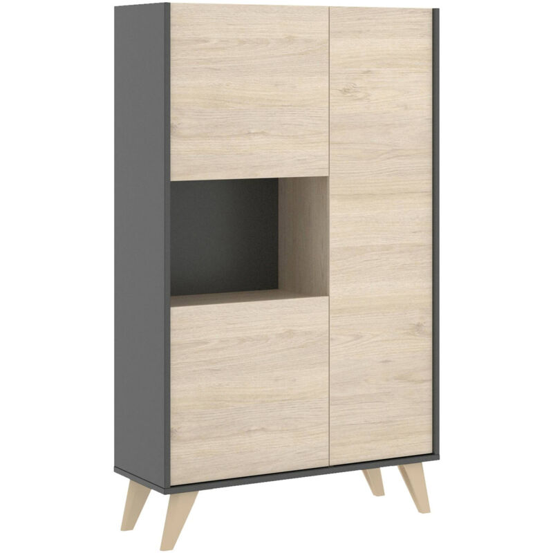 foto del prodotto credenza crono, buffet alto da soggiorno, madia moderna da salotto a 3 ante, 81x43h135 cm, rovere e antracite dmora