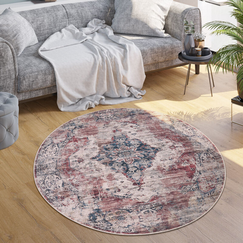 foto del prodotto paco home tappeto salotto moderno soggiorno tessuto liscio moderno persiano motivo lavabile rosso, 160 cm tondo