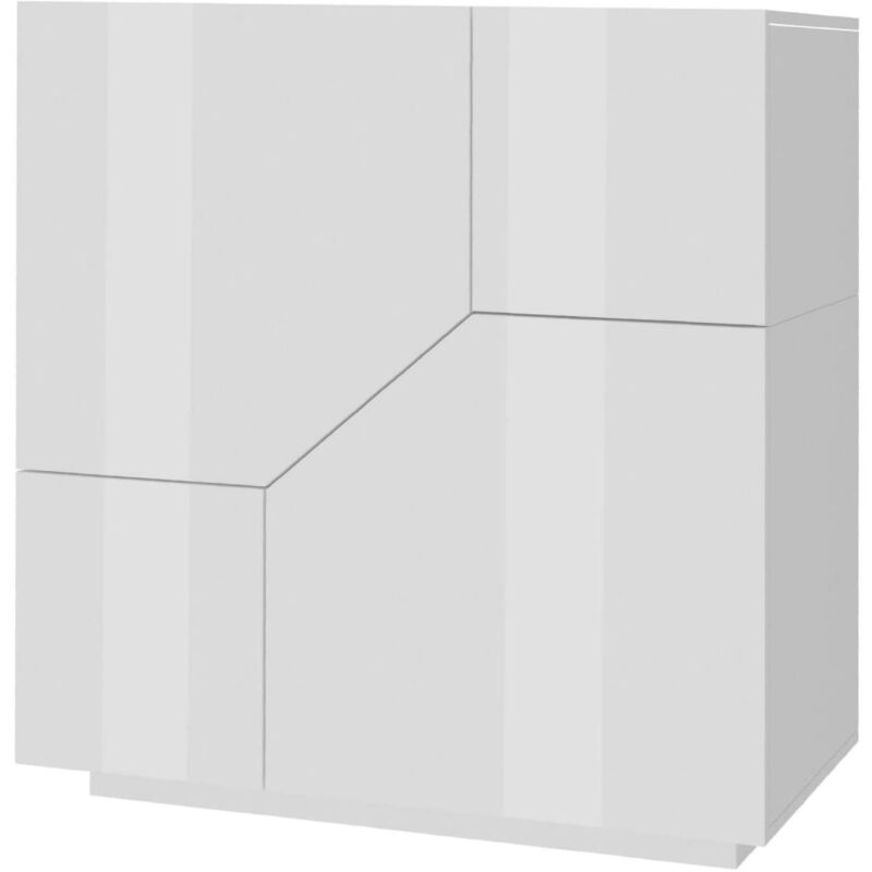 foto del prodotto dmora credenza amento, madia da cucina a 2 ante geometriche, buffet da soggiorno, madia da cucina, 100 made in italy, cm 79x43h86, bianco lucido