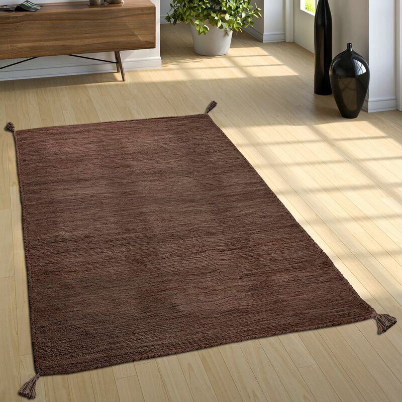 foto del prodotto paco home tappeto da soggiorno naturale con frange, kelim moderno intessuto a mano, 100 cotone marrone, 240x340 cm