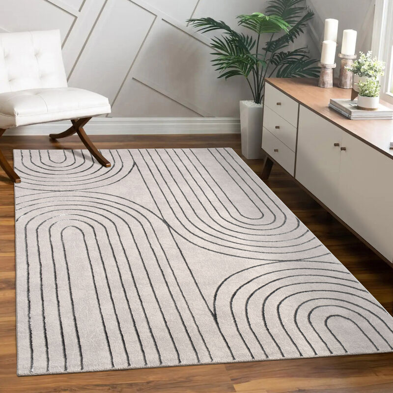 foto del prodotto paco home alfombra salon de habitacion pelo corto motivo floral arco ris geometrico 240x340 cm, grigio 3