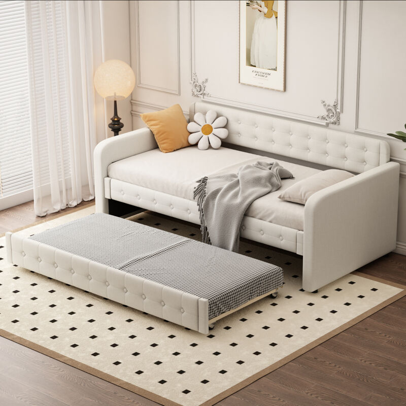 foto del prodotto letti estraibile 90x200 cm 90x190 cm divano letti, letti bambino adulto, mdf, senza materasso, beige chiaro
