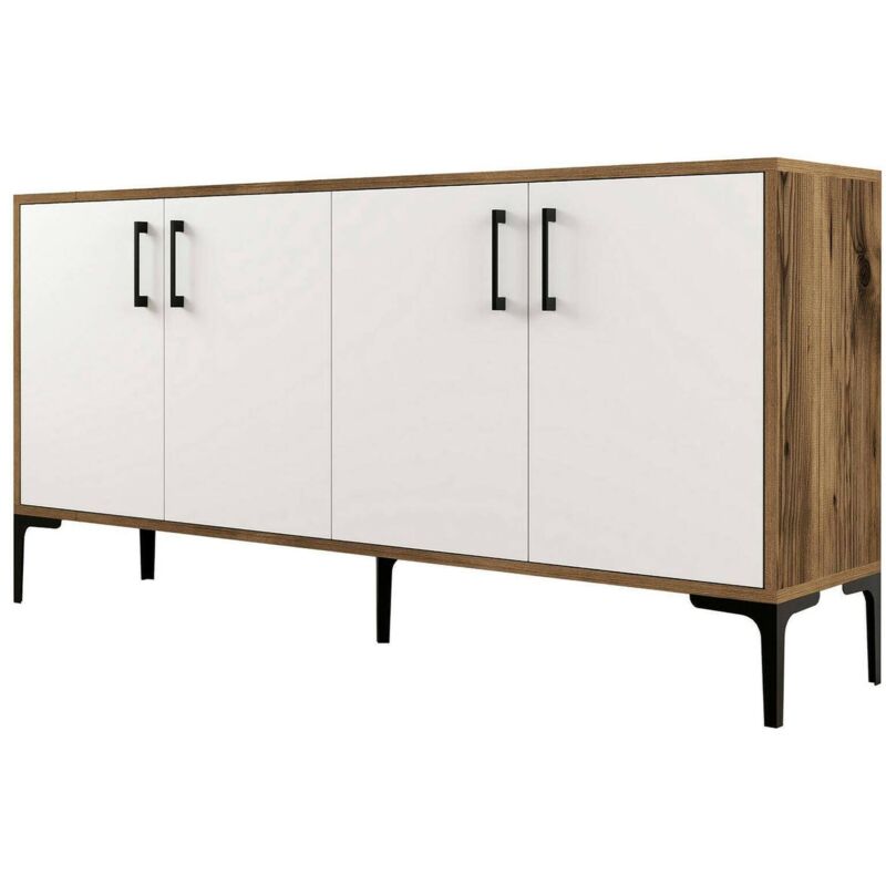 foto del prodotto credenza soraya, buffet da soggiorno, madia da salotto, dispensa da cucina, 160x35h78 cm, noce e bianco dmora