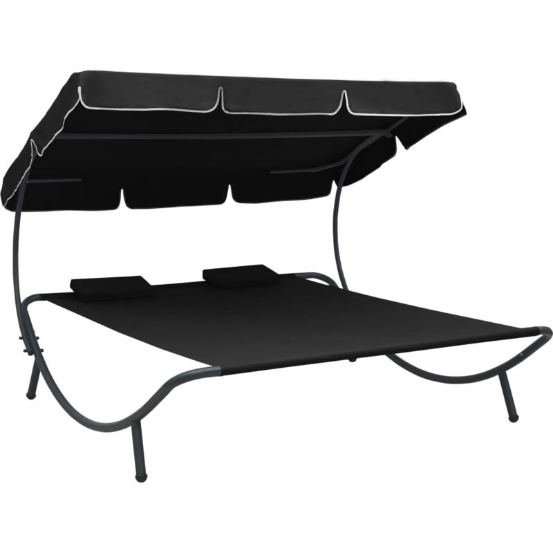 foto del prodotto lettino prendisole, sdraio da giardino, sedie sdraio con baldacchino e cuscini nero cnwi736512 bonnevie
