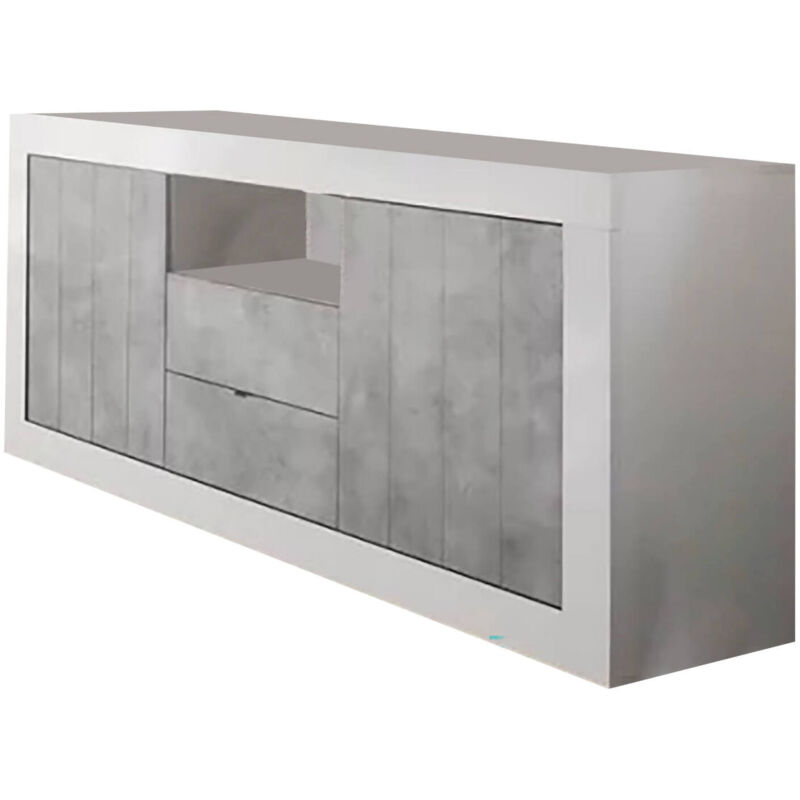foto del prodotto credenza antina, buffet da soggiorno, madia da salotto, dispensa da cucina, made in italy, 184x42 h86 cm, bianco lucido e cemento dmora