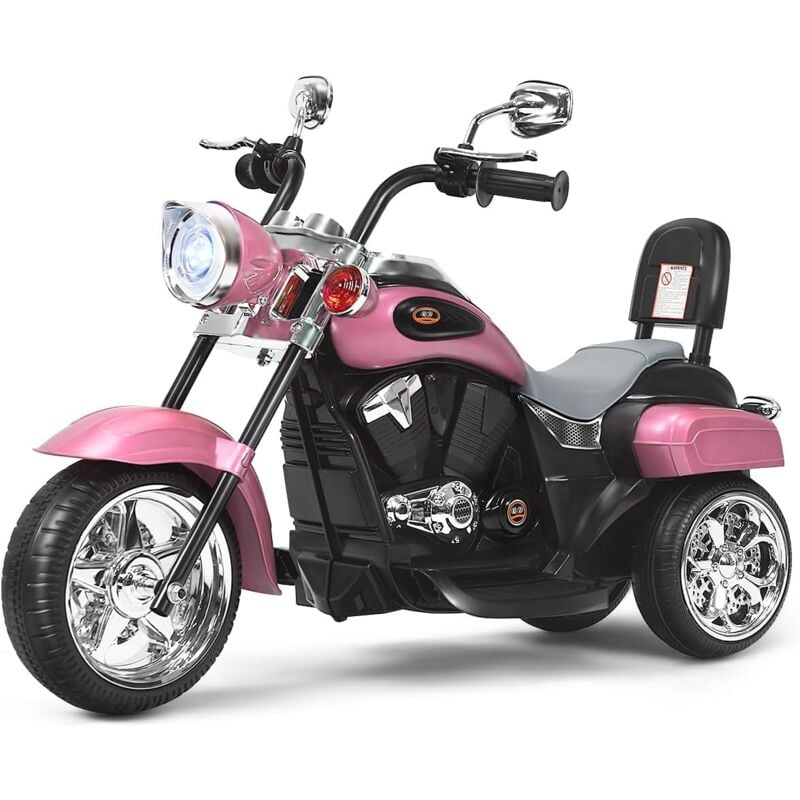 foto del prodotto 6v moto elettriche per bambini, moto cavalcabile marcia avanti e indietro, portanza di peso 30kg rosa chiaro costway
