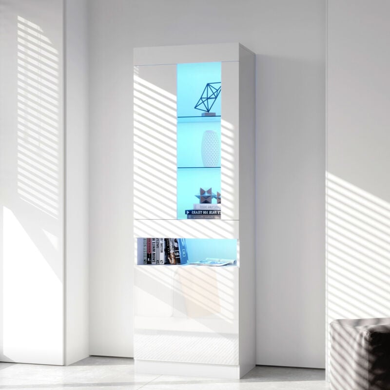 foto del prodotto okwish vetrina con 16 colori vetrina con illuminazione a led vetrina da terra vetrina di stoccaggio mobile da soggiorno vetrina da soggiorno bianca