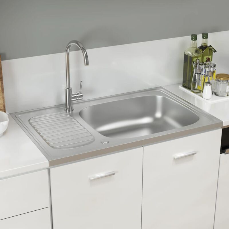 immagine 0 del prodotto lavello da cucina una vasca ,design moderno e scolapiatti 800x500x155mm acciaio inox argento itd52002