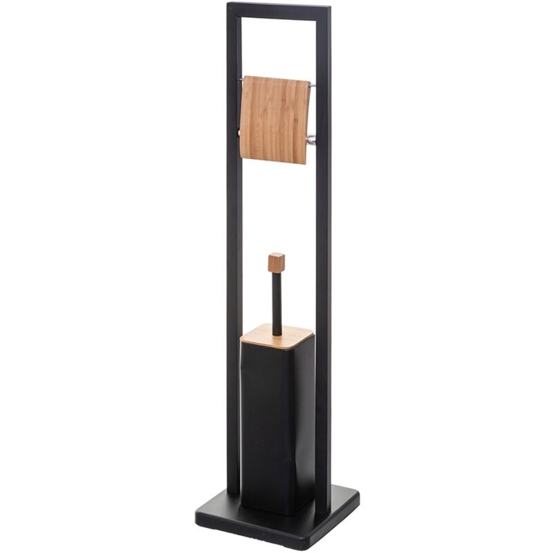 foto del prodotto well home porta carta igienica natureo con porta scopino in funzionale nero 20x60cm