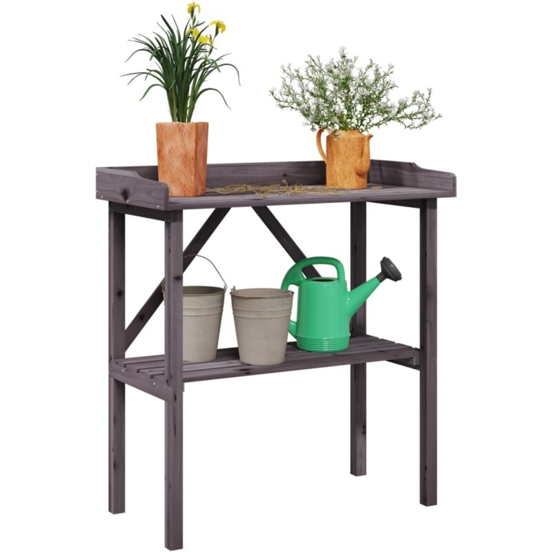foto del prodotto tavolo piante ripiano grigio 78x38x,82,5cm legno massello abete