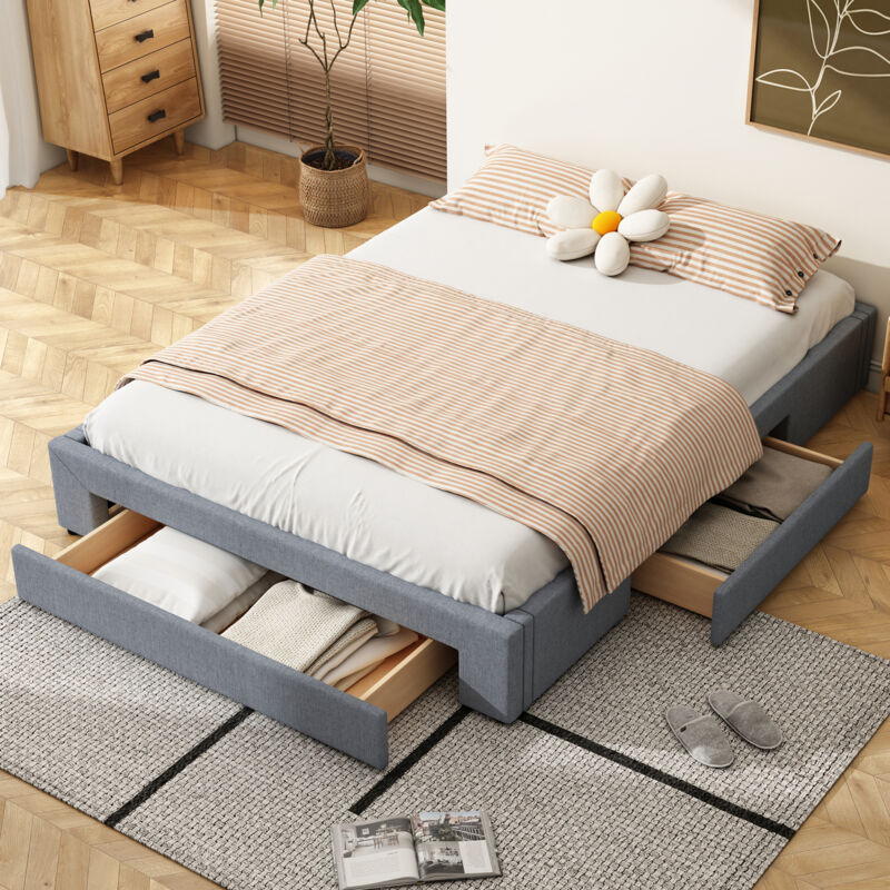 foto del prodotto letto per adulti letto matrimoniale 160 x 200 cm, struttura letto con 3 cassetti, senza testiera, grigio