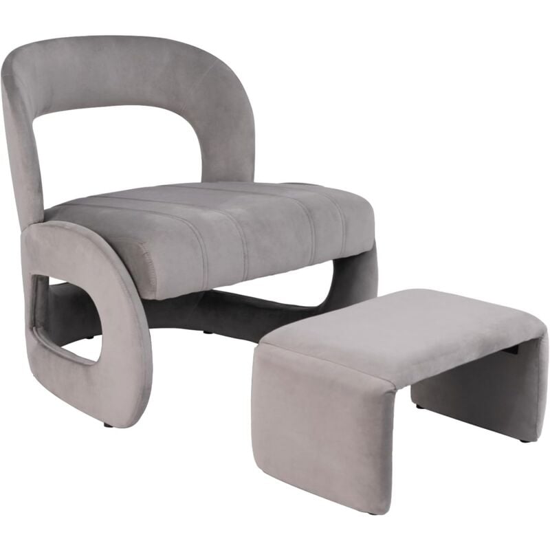 foto del prodotto relax4life poltrona da salotto con poggiapiedi, set di sedia e pouf imbottiti con schienale curvo, spugna morbida, poltrona da relax per salotto,