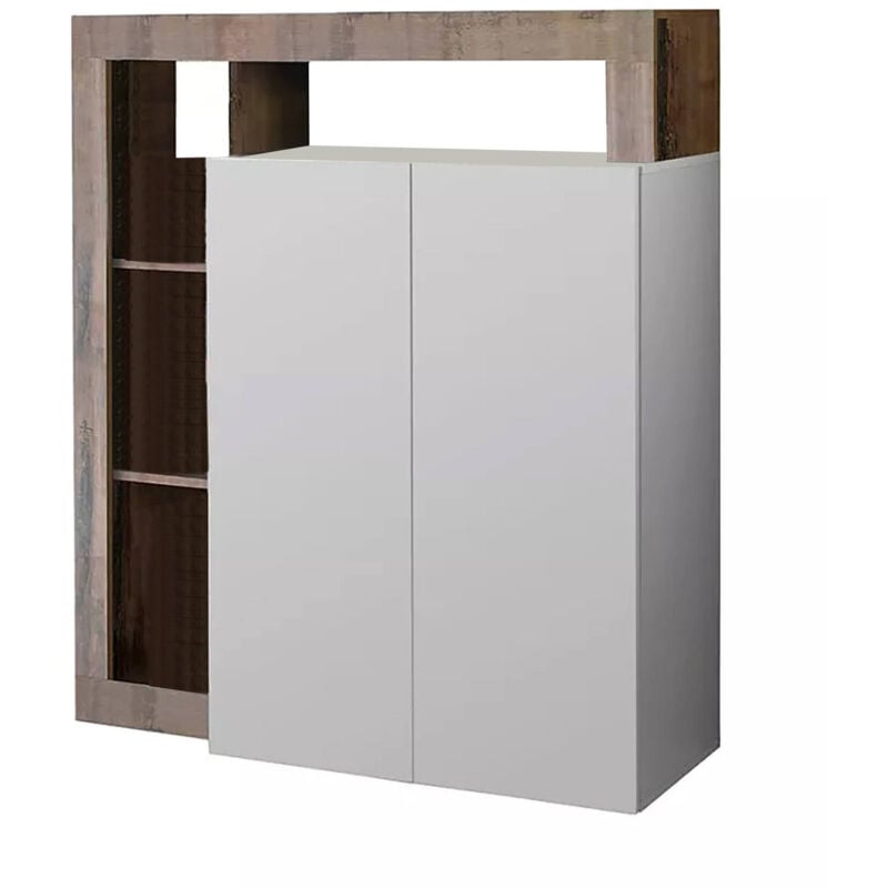 foto del prodotto dmora credenza smeraldo, buffet da soggiorno, madia da salotto, dispensa da cucina, made in italy, 108x42 h127 cm, bianco lucido e acacia