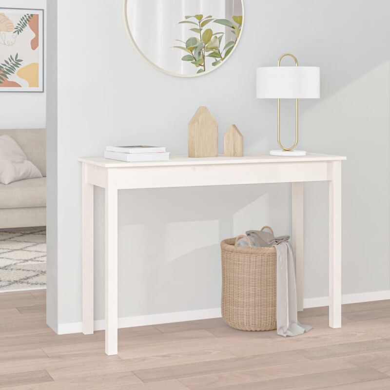 foto del prodotto consolle tavolo moderno,tavolo basso da salotto, tavolo bianco 110x40x75 cm in legno massello di pino dvb40061