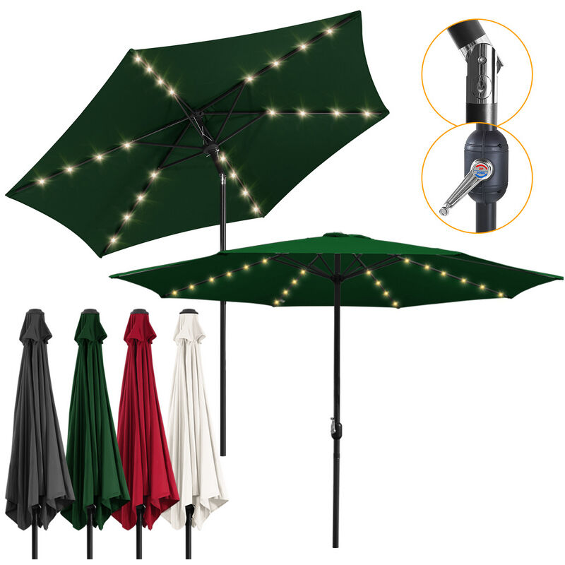 foto del prodotto ombrellone da giardino 270 cm verde, ombrellone hawaiano, ombrellone da esterno, manovella, 36 led solari hengda