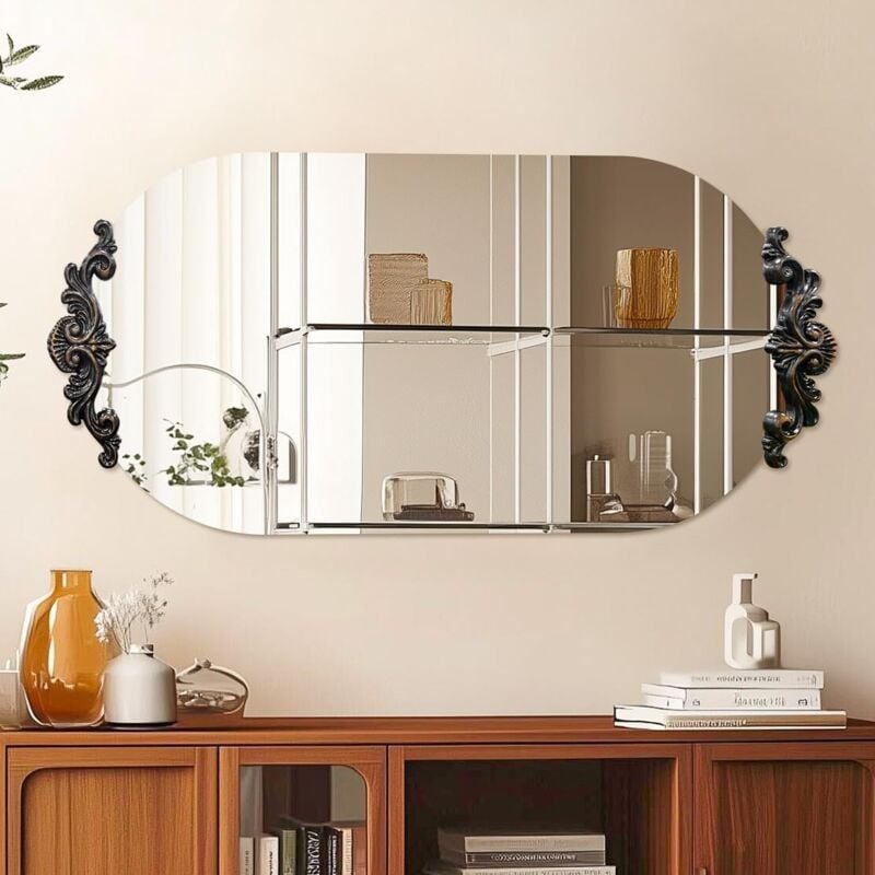 foto del prodotto specchio decorativo ovale da parete ingresso bagno vintage 120x60cm 3d motivi rilievo barocco decorazione