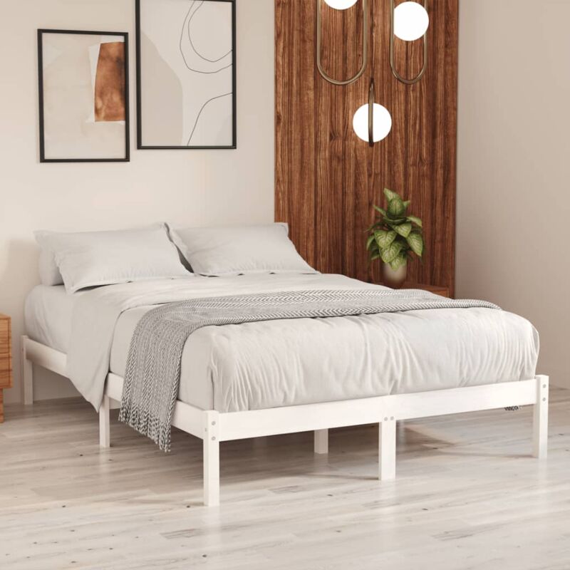 foto del prodotto struttura letto per adulti,telaio del letto,giroletto bianco in legno massello di pino 120x200 cm qsw55621