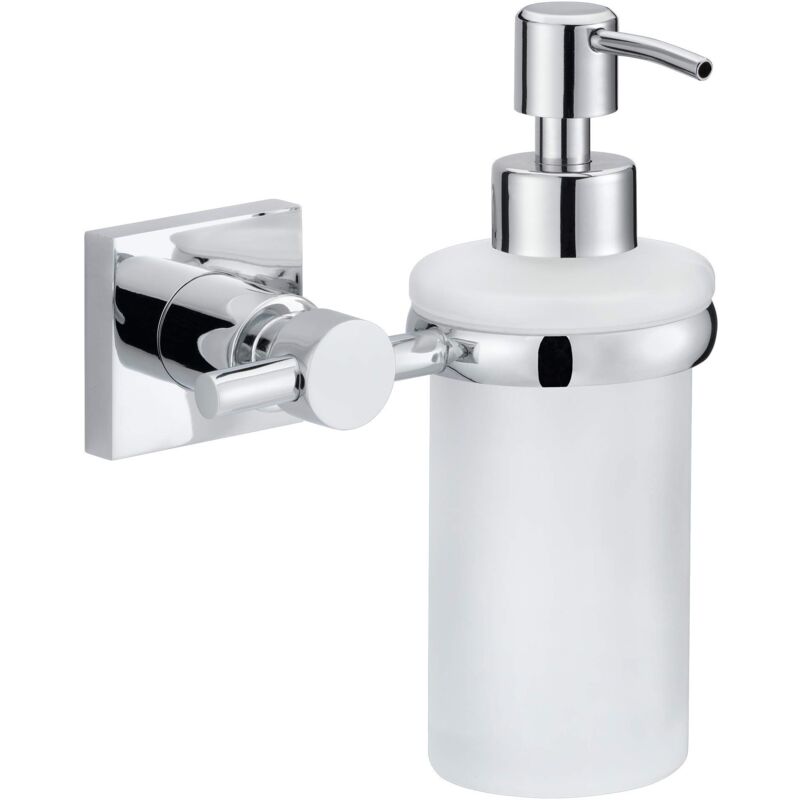 foto del prodotto 40255 00000 00 hukk dispenser di sapone da parete, senza trapano, in metallo cromato, adesivo rimovibile, chrom wei , squared tesa