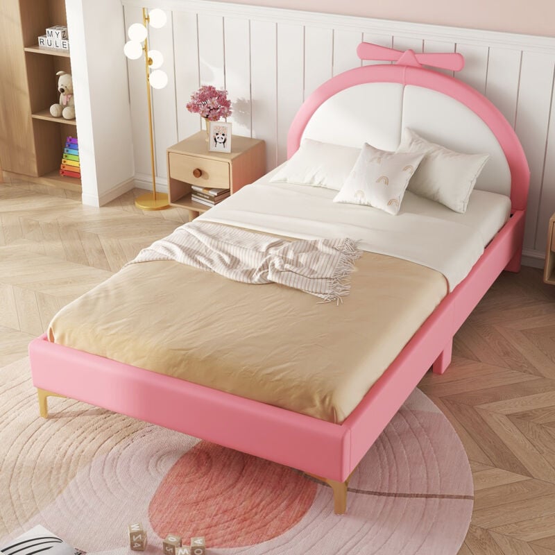 foto del prodotto letti singoli per bambini 140x200cm, testiera carina, senza materasso, pu, rosa