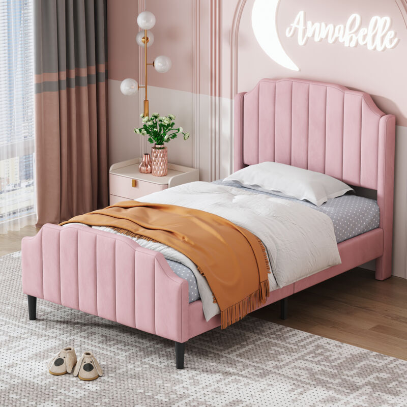 foto del prodotto letti singoli 90x200cm letti per bambini adulti con testiera, velluto, senza materasso, rosa