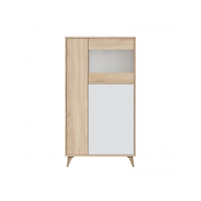 foto del prodotto vetrina soggiorno 142 cm bianco opaco e rovere con tre ante nuoro