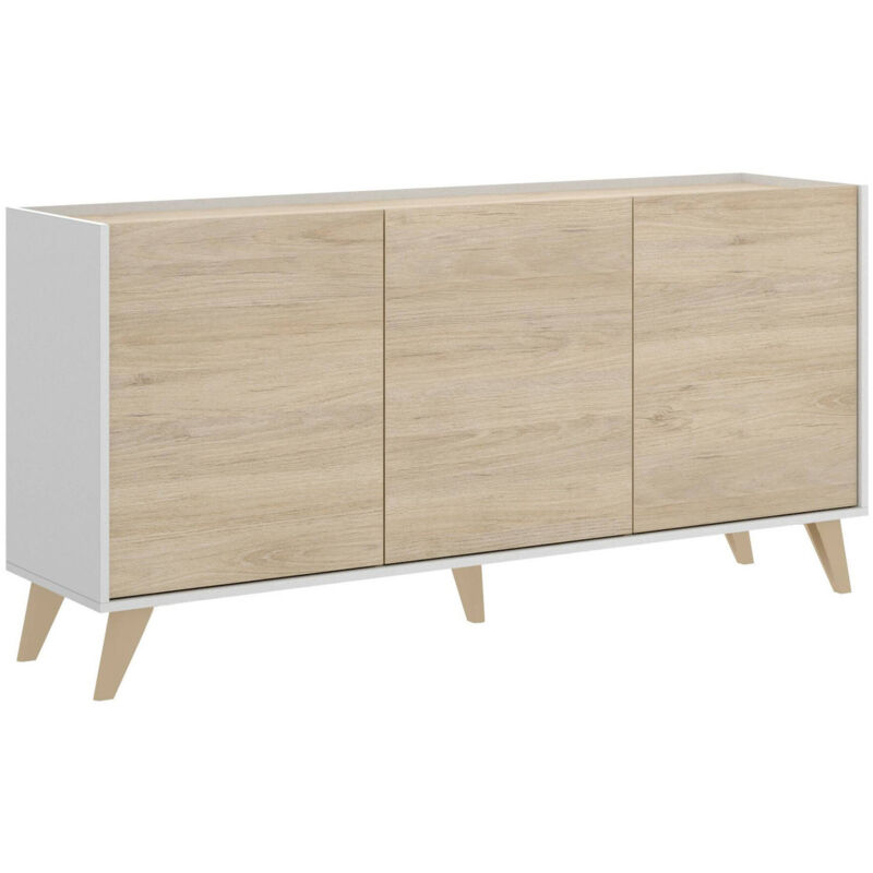 foto del prodotto credenza afrodite, buffet da soggiorno, madia moderna da salotto a 3 ante, 155x43h75 cm, rovere e bianco dmora