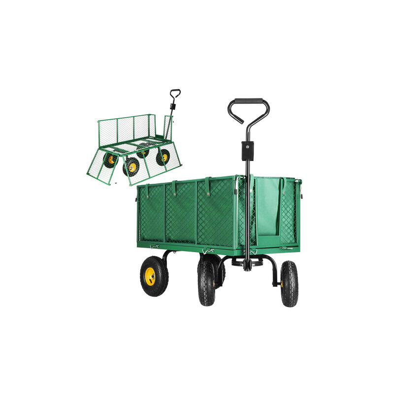 foto del prodotto carrello da giardino per il trasporto, rimorchio in metallo da 400 kg, verde.