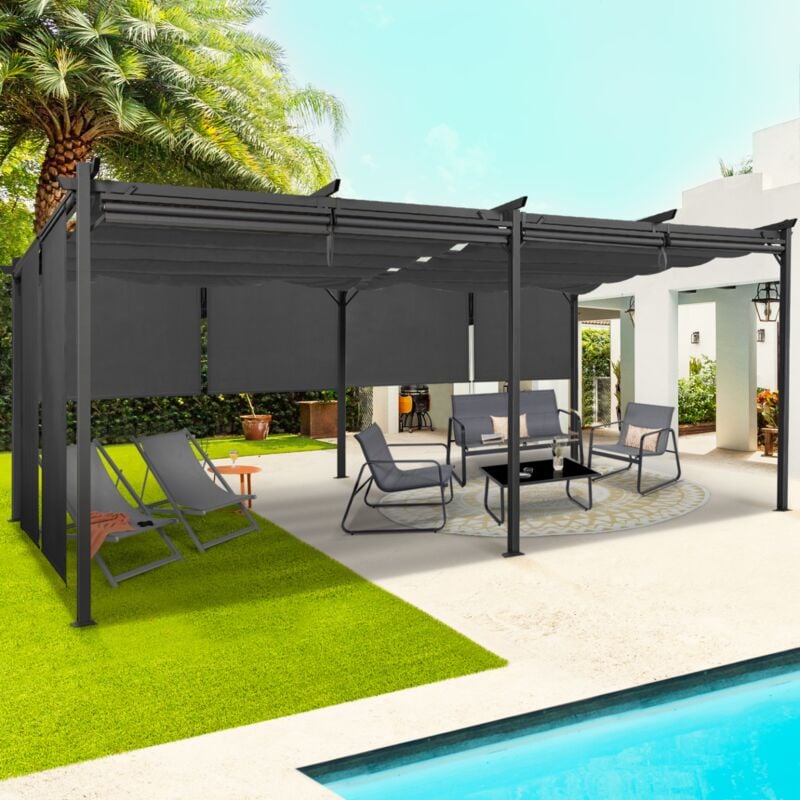 foto del prodotto pergola edizione speciale tetto retrattile 3x6 m e 6 tende da sole grigio antracite