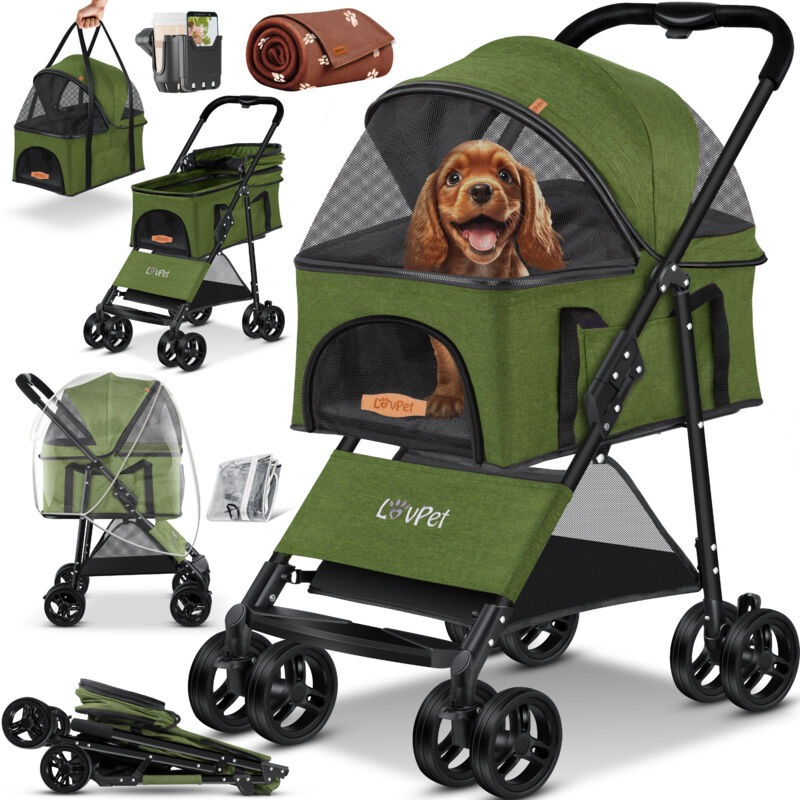 foto del prodotto lovpet passeggino per cani 2in1 borsa per il trasporto di box per cani pieghevole fino a 20 kg buggy per animali domestici con finestre a rete e