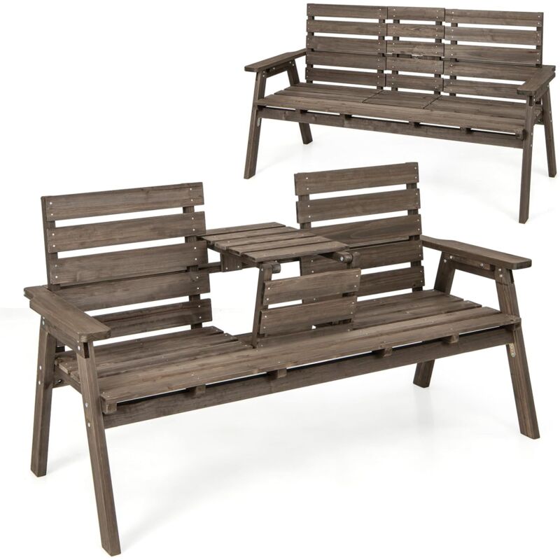 foto del prodotto costway panchina da giardino in legno, panca abete 2 o 3 posti, 160 x 64 x 86 cm, tavolino convertibile in seduta, panca per veranda, con