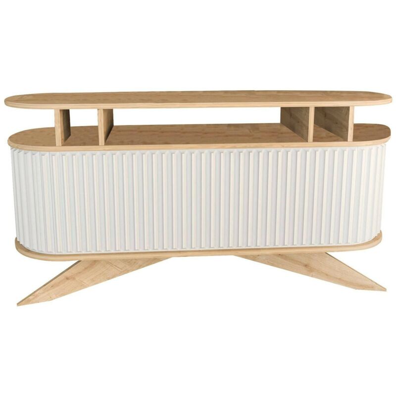 foto del prodotto credenza joy, buffet da soggiorno, madia da salotto, dispensa da cucina, 150x43h75 cm, quercia e bianco dmora
