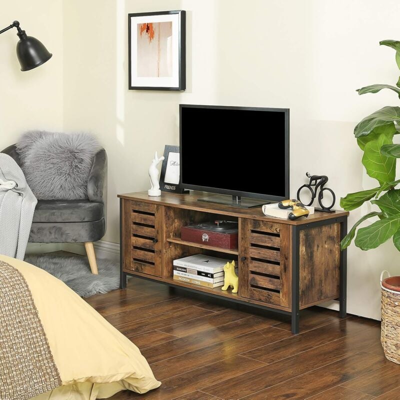 foto del prodotto songmics vasagle tavolino per tv, consolle tv con ripiani, porta tv, mobile tv, ante a persiana, in soggiorno, ufficio, sala di intrattenimento,