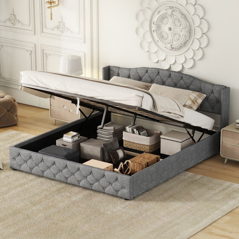 foto del prodotto letti contenitori 180x200cm letti matrimoniale per adulti, idraulico, velluto, senza materasso, grigio