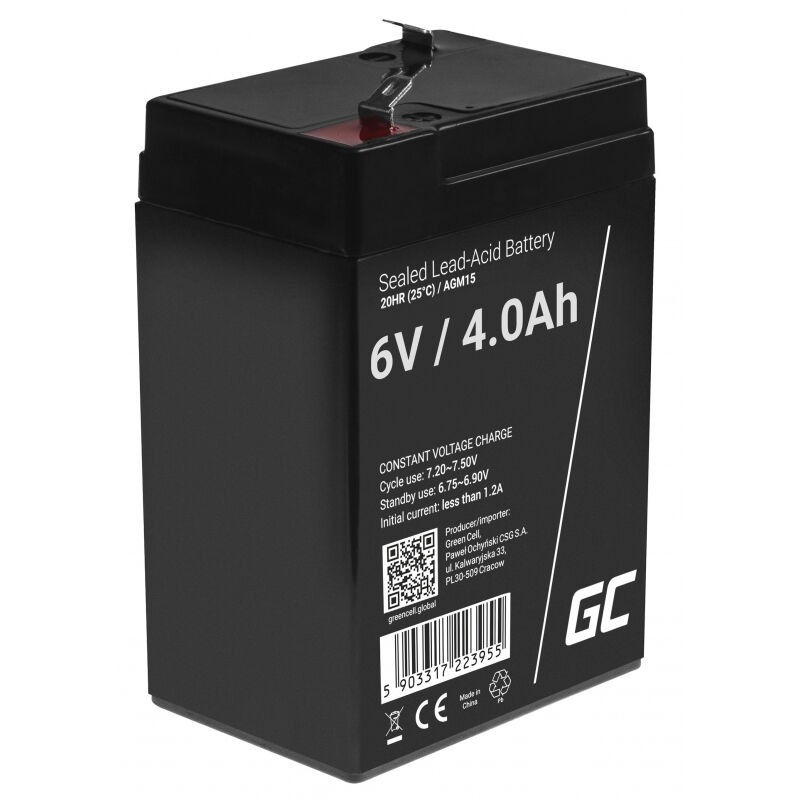 foto del prodotto green cell 6v 4ah agm vrla lead acid battery, batteria di ricambio al gel, resistente ai cicli, giocattolo elettrico, allarme, alimentazione di
