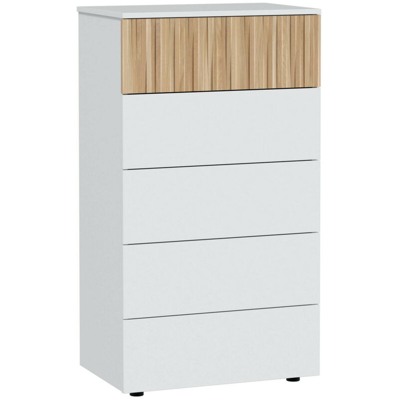 immagine 0 del prodotto cassettiera wynne, settimanale a 5 cassetti, mobile com per camera da letto, com moderno, 61x40h109 cm, bianco e rovere, con imballo rinforzato