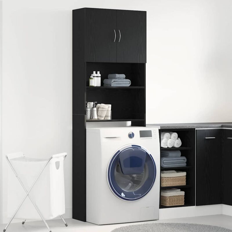 foto del prodotto mobile lavatrice rovere nero 64x24x190 cm in legno multistrato vidaxl