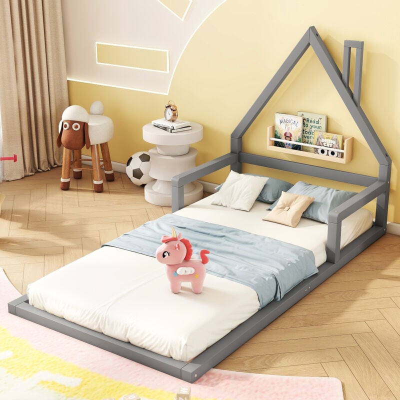 foto del prodotto letto singolo per bambini a soppalco 90 x 200 cm, pino massiccio, grigio, senza materasso