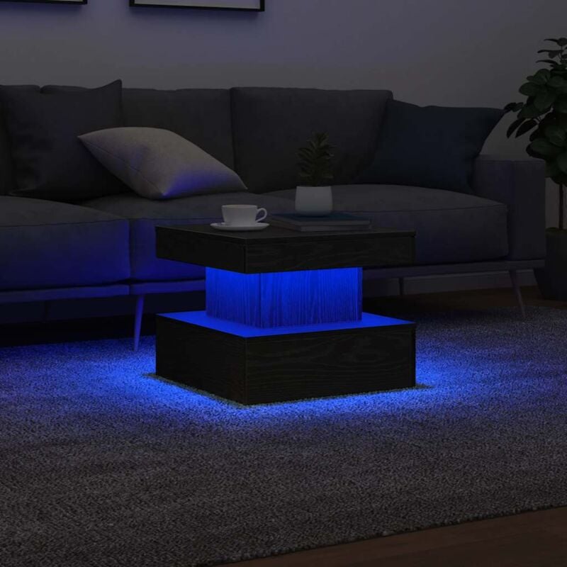 foto del prodotto vidaxl tavolino da salotto con luci led rovere nero 50x50x40 cm