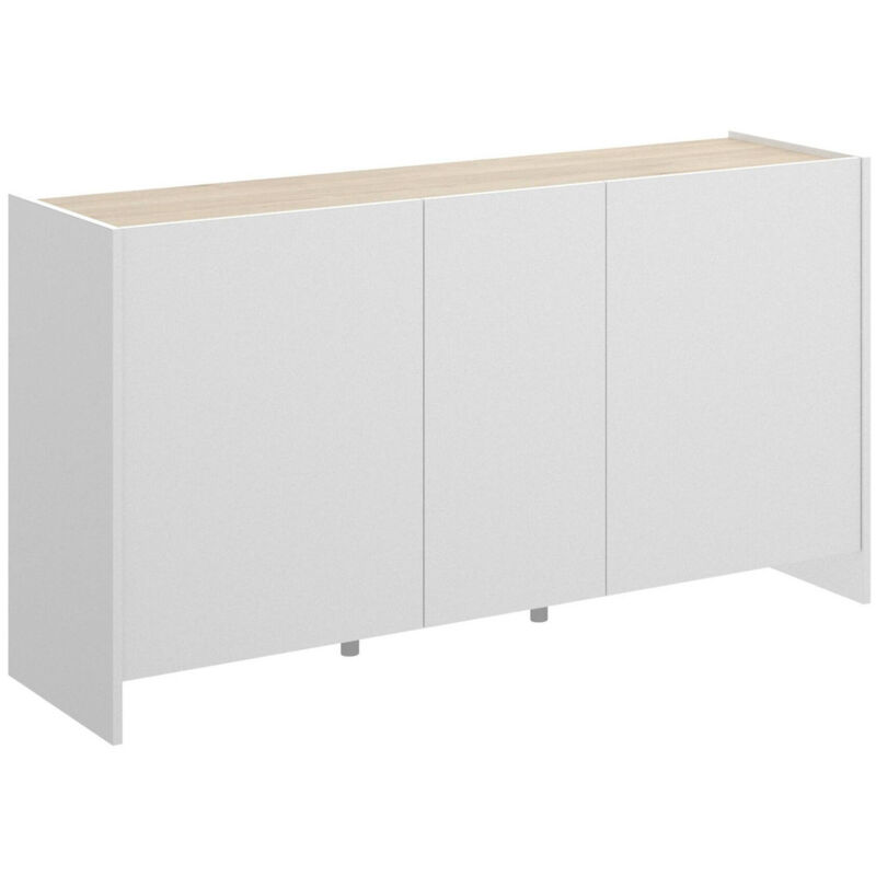 foto del prodotto credenza calino, buffet da soggiorno, madia moderna da salotto a 3 ante, 138x42h76 cm, bianco e rovere, con imballo rinforzato dmora