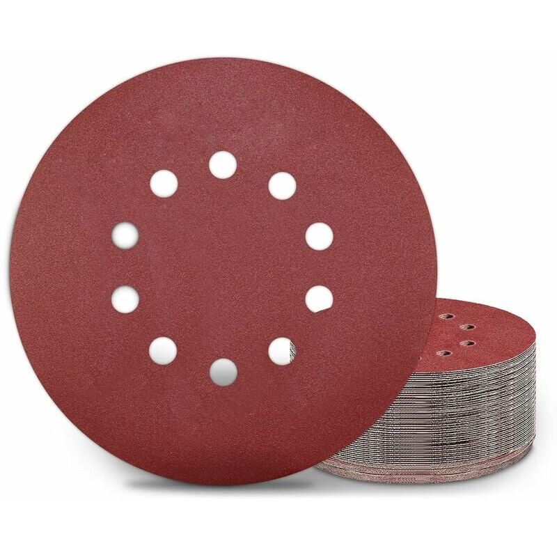 foto del prodotto disco abrasivo per levigatrice, dischi abrasivi da 225 mm, 50 pezzi, grana 180, 10 fori, per levigatrici a collo lungo, smerigliatrici per