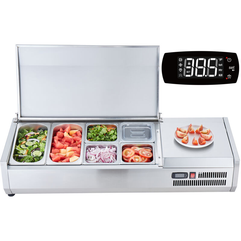 foto del prodotto mophorn stazione di preparazione condimenti refrigerata, piano di lavoro da 140 w, acciaio inossidabile, ce