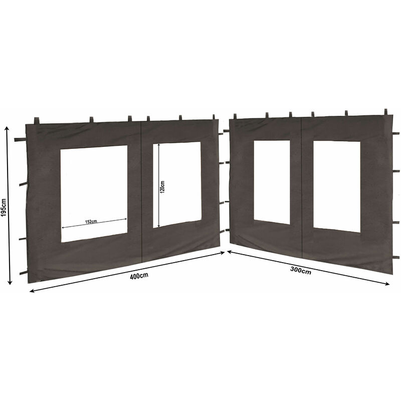 foto del prodotto 2 pannelli laterali in pe con finestra 300x195cm 400x195cm per padiglione 3x4m parete laterale antracite ral 7012