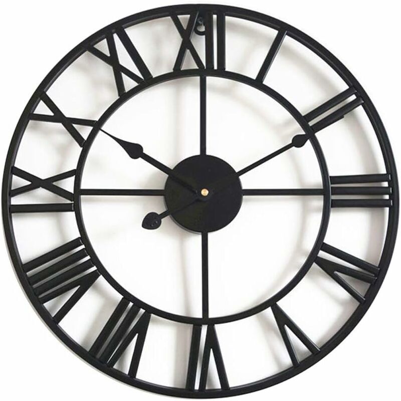 foto del prodotto dk grande orologio da parete retr in ferro, rotondo, silenzioso, a batteria, con numeri romani, stile vintage, decorazione per il soggiorno, nero