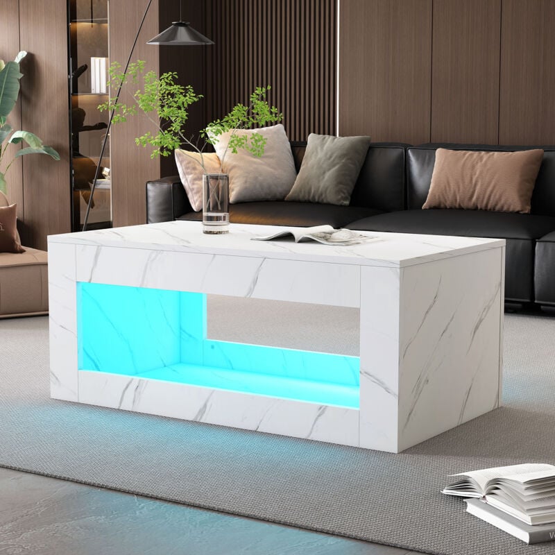 foto del prodotto okwish tavolino da caff moderno a led, tavolino da salotto, tavolino da divano, tavolo da soggiorno, tavolino lucido con telecomando, tavolino da