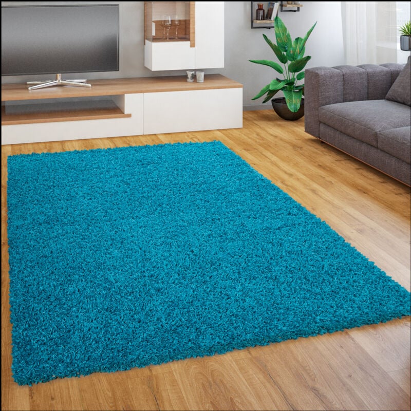 foto del prodotto paco home tappeto salotto moderno soggiorno pelo lungo peloso monocolore moderno morbido 120 cm tondo, turchese