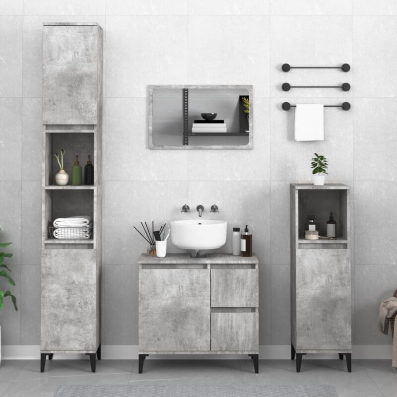 foto del prodotto armadietto da bagno mobile bagno grigio cemento 30x30x100 cm legno multistrato fw62902