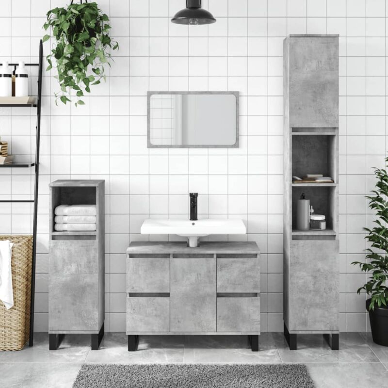foto del prodotto armadietto da bagno mobile bagno grigio cemento 30x30x100 cm legno multistrato fw22756
