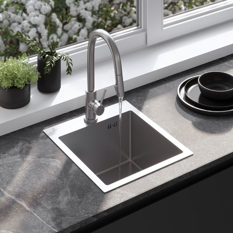 foto del prodotto lavello rea leo 40 brush nickel rubinetto da cucina fresh nickle