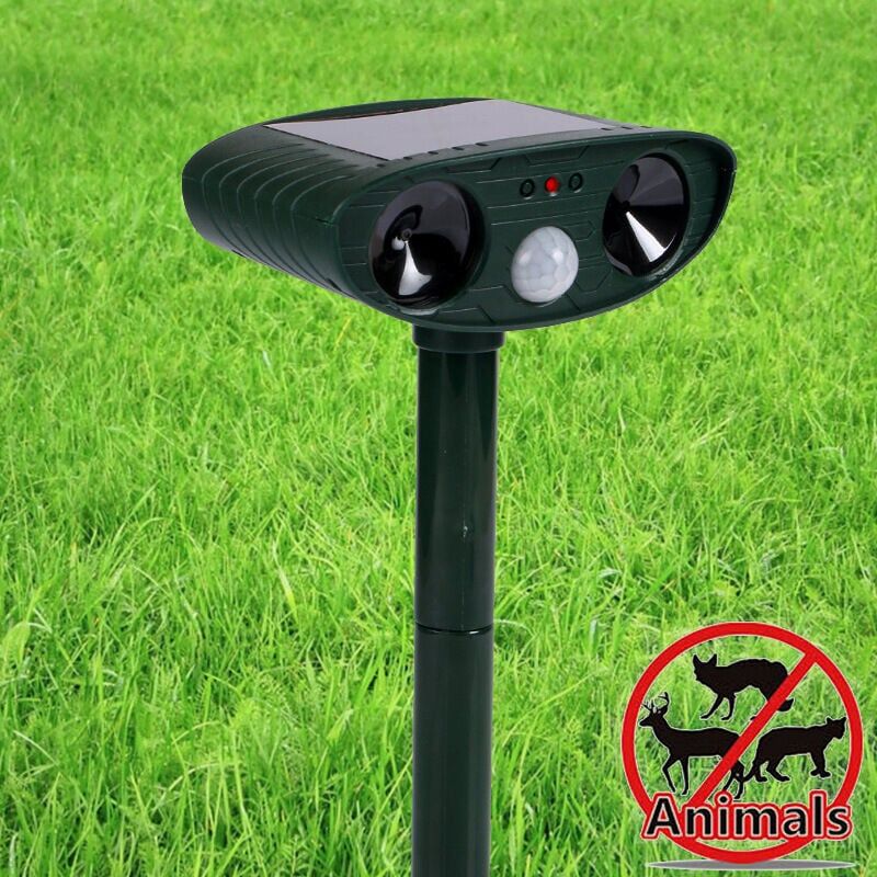 foto del prodotto repellente per gatti ad ultrasuoni, repellente per animali con allarme sonoro e visivo, ricarica solare, repellente impermeabile con 5 frequenze
